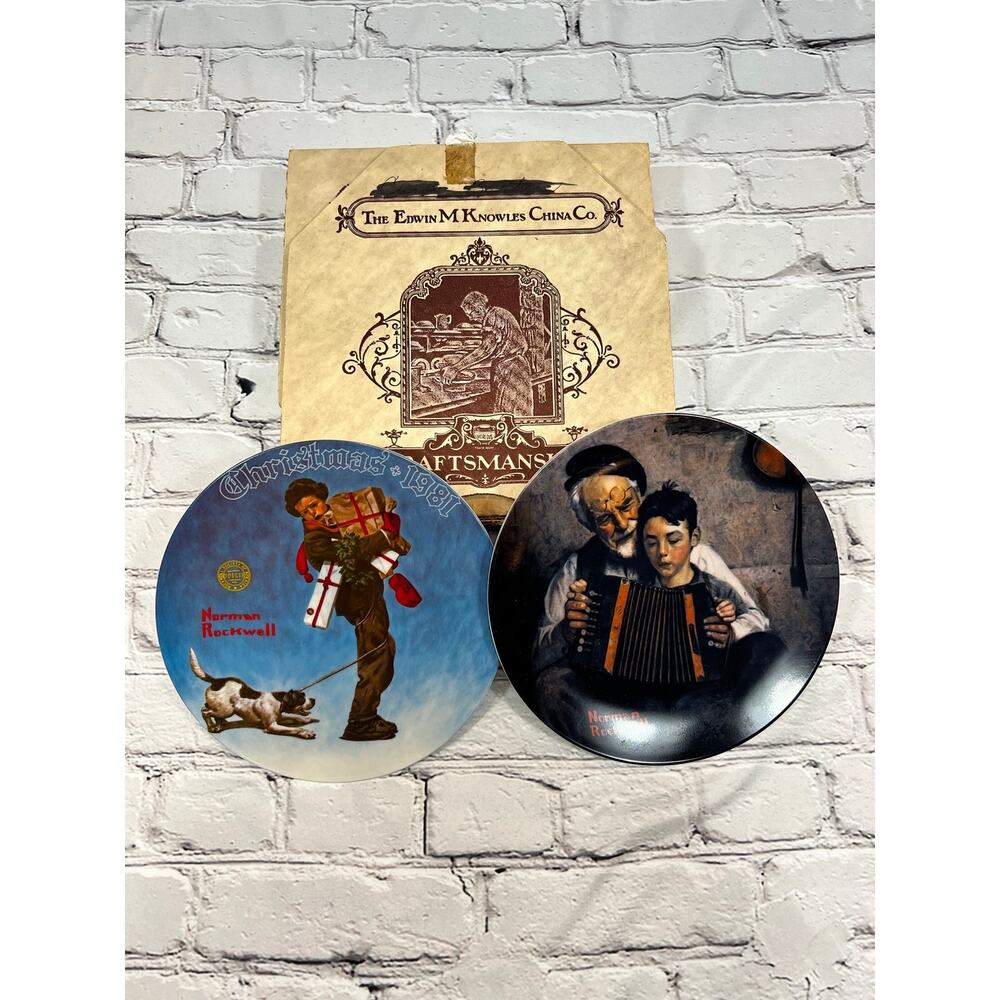 TWO Knowles Norman Rockwell Music Maker & Christmas Collectors Plates 1981 LTD